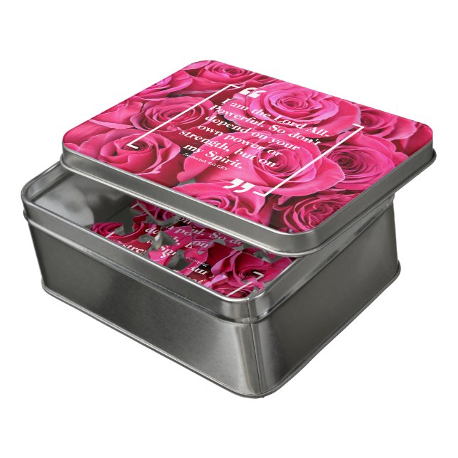 God's Power: Holy Spirit Pink Roses Acrylic Jigsaw Puzzle (Lid Open)