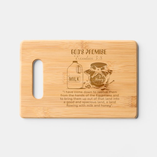God's Promise Exodus 3:8 Engraved Cutting Board (Front)
