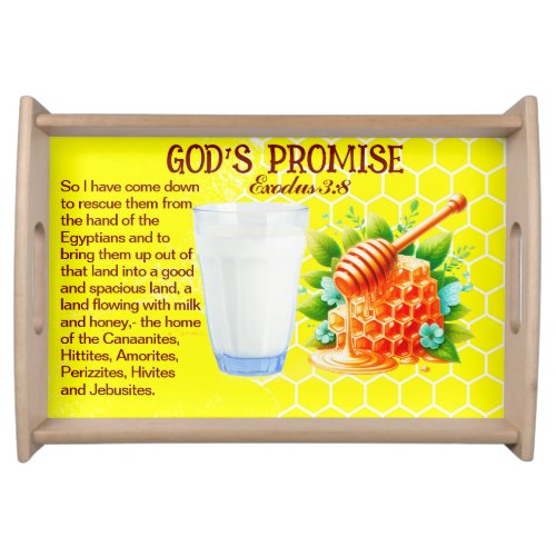 Gods Promise  Exodus 38 Yellow Honey Hive Print Serving Tray