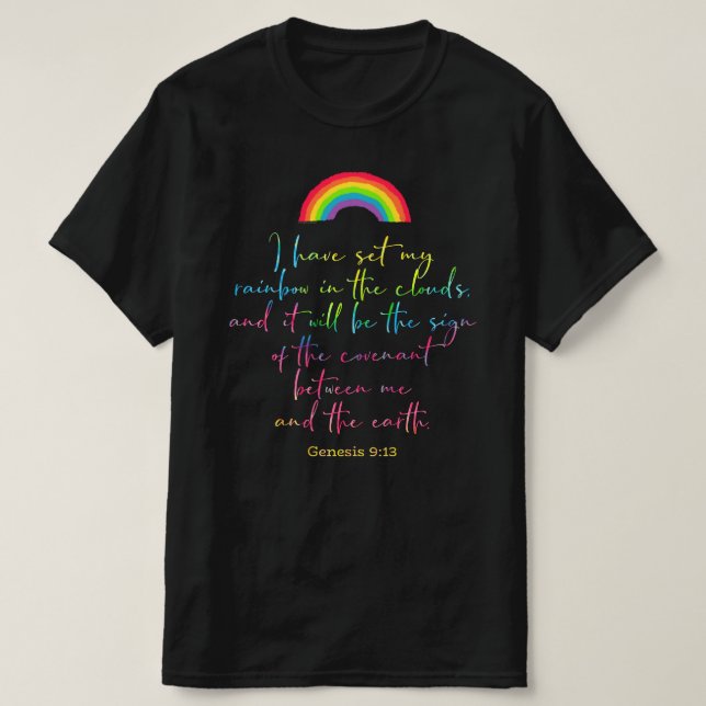 God's Rainbow Genesis 9 Christian Bible Verse T-Shirt (Design Front)