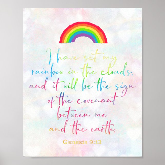 God's Rainbow Genesis 9 Christian Bible Verse Wall Poster (Front)