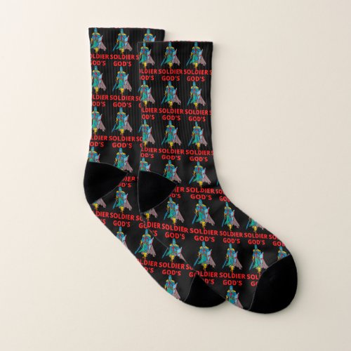 Gods Soldier In Arms Black All_Over Print Socks