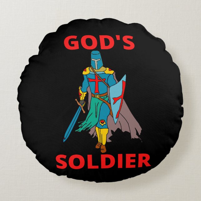 God's Soldier In Arms Round Pillow (Front)