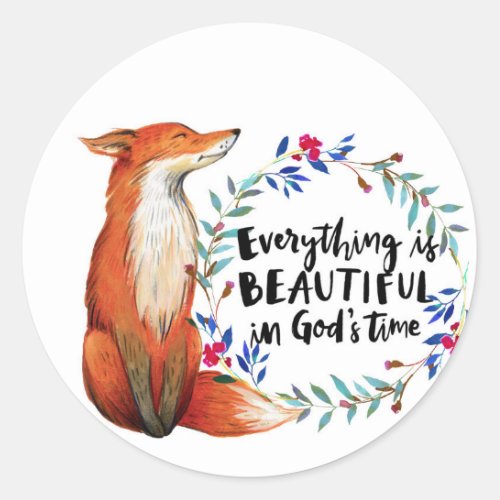 Gods Time Watercolor Fox Classic Round Sticker