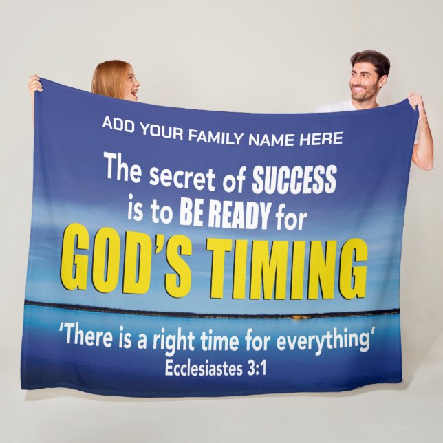 GOD'S TIMING Christian Bible Personalized Family Fleece Blanket (In Situ)