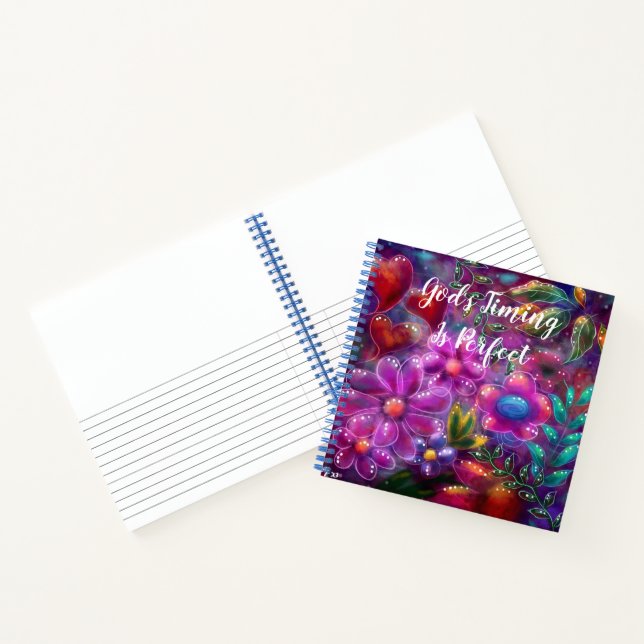 God's Timing is Perfect Abstract Floral Pink Teal Notebook (Inside)