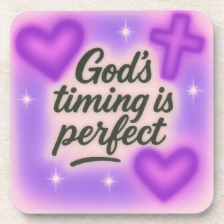 god's timing is perfect airbrush retro 90s purple beverage coaster