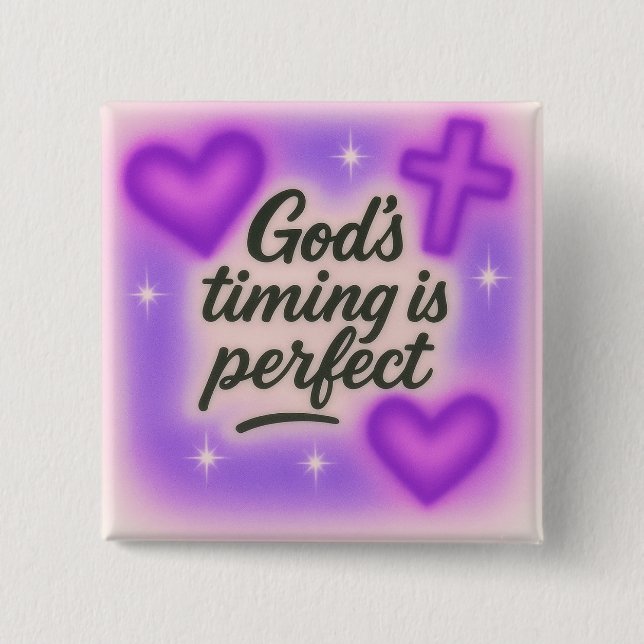 god's timing is perfect airbrush retro 90s purple  button (Front)