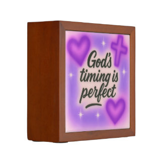 god's timing is perfect airbrush retro 90s purple desk organizer