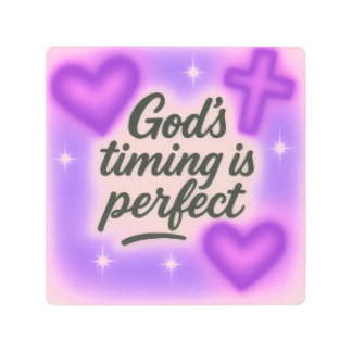 god's timing is perfect airbrush retro 90s purple metal print