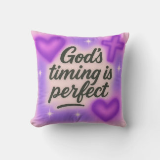 god's timing is perfect airbrush retro 90s purple throw pillow