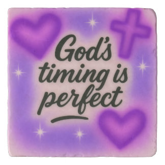 god's timing is perfect airbrush retro 90s purple trivet