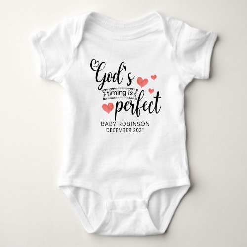 Gods Timing is Perfect Cute Baby Announcement Baby Bodysuit