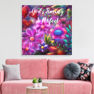 God's Timing is Perfect Floral Abstract Pink Red Canvas Print