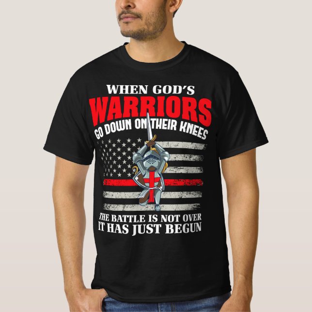 Gods Warrior Christian American Soldier US Flag Bi T-Shirt (Front)