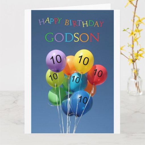 Godson, 10th birthday colored balloons card | Zazzle
