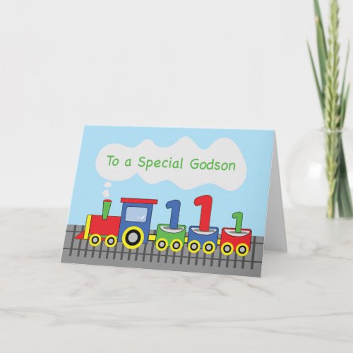 Godson 1st Birthday Colorful Train on Track Card