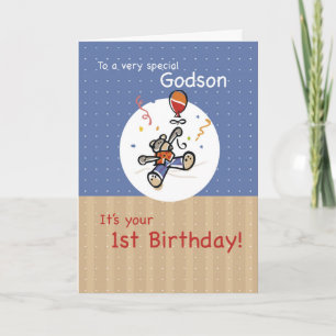 Godson 1st Teddy Bear Balloon Birthday Card