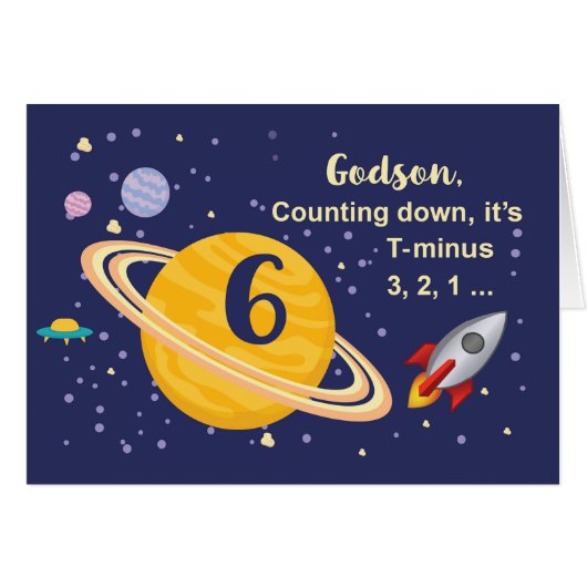 Godson 6th Birthday Planets in Outer Space Cards (Front Horizontal)