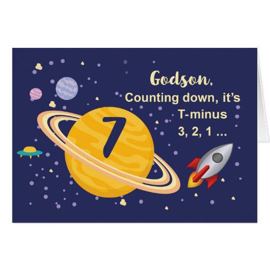 Godson 7th Birthday Planets in Outer Space (Front Horizontal)