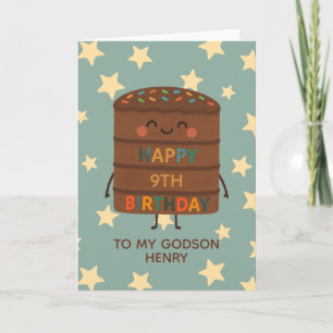 Godson 9th Birthday Cute Custom Choco Cake Card