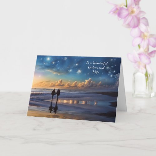 Godson and Wife Happy Anniversary Couple Beach Card