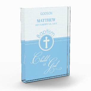 Godson Baptism Blue Child of God Personalized Acrylic Award