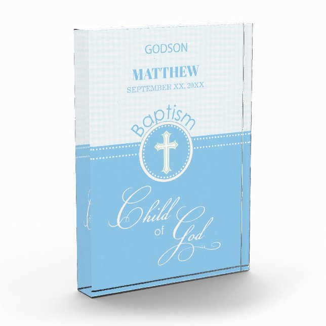 Godson Baptism Blue Child of God Personalized Acrylic Award (Left)