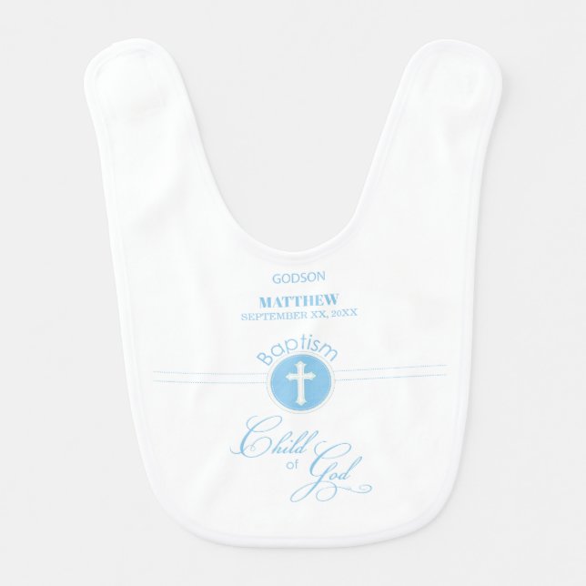 Godson Baptism Blue Child of God Personalized Baby Bib (Front)