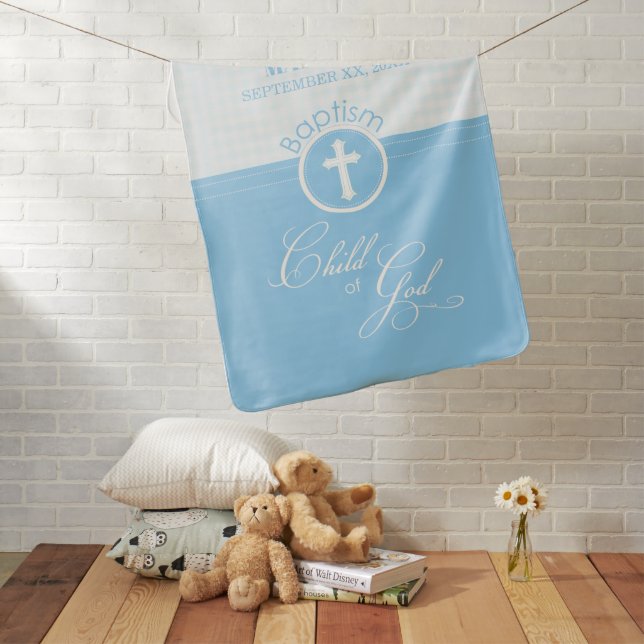 Godson Baptism Blue Child of God Personalized Baby Blanket (In Situ)