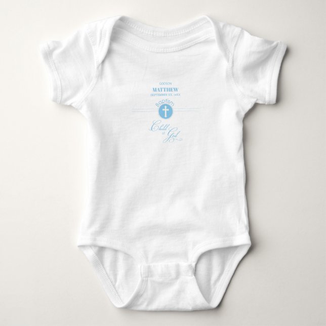 Godson Baptism Blue Child of God Personalized Baby Bodysuit (Front)