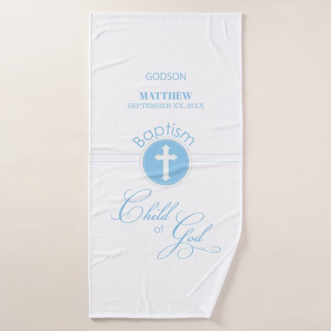 Godson Baptism Blue Child of God Personalized Bath Towel (Bath Towel)