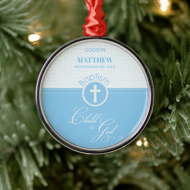 Godson Baptism Blue Child of God Personalized Metal Ornament (Tree)