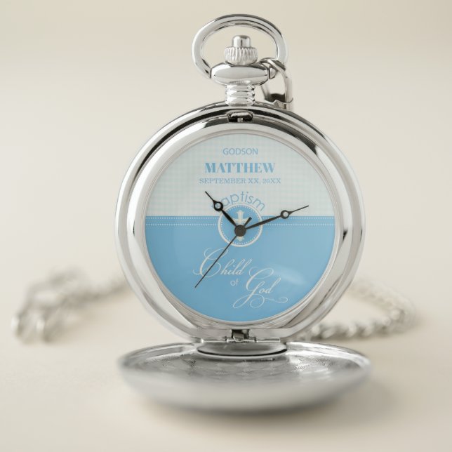 Godson Baptism Blue Child of God Personalized Pocket Watch (Inside)