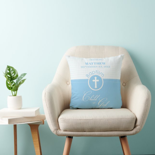 Godson Baptism Blue Child of God Personalized Throw Pillow (Chair)