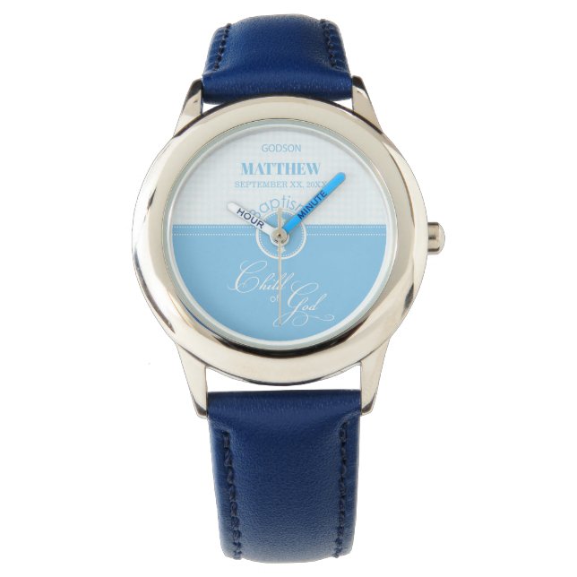 Godson Baptism Blue Child of God Personalized Watch (Front)