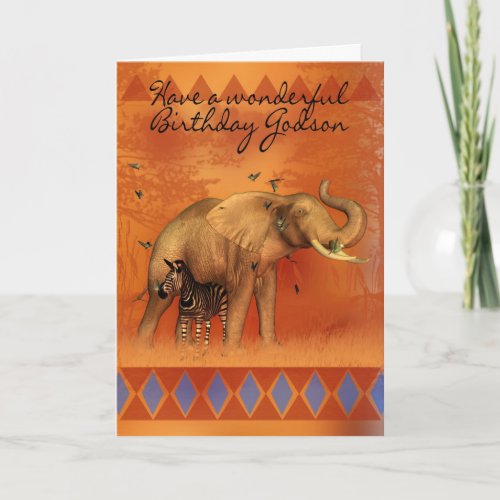 Godson Birthday Card With Elephant Butterfly And Z