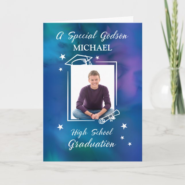 Godson Custom Photo Name High School Graduation Card (Front)