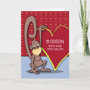 Godson Cute Monkey on Valentine’s Day Holiday Card