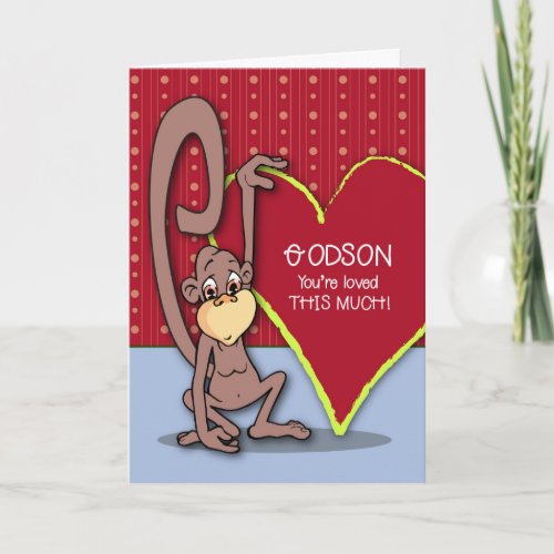 Godson Cute Monkey on Valentines Day Holiday Card