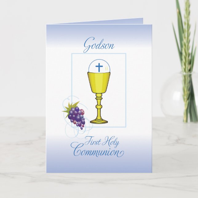 Godson First Communion, Chalice with Host & Grapes Card (Front)