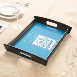 Godson First Communion, Wheat, Grapes Blue Serving Tray
