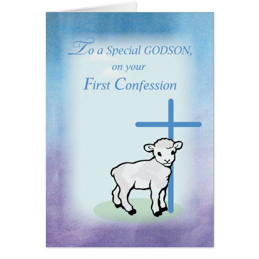Godson First Confession with Lamb and Cross Cards (Front)