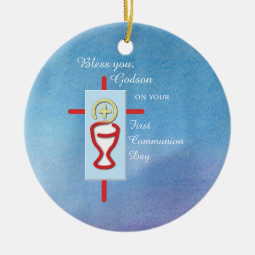 Godson First Holy Communion Blue Ceramic Ornament