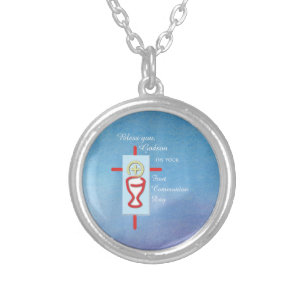 Godson, First Holy Communion, Blue Silver Plated Necklace