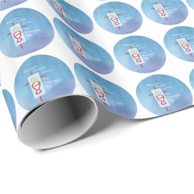 Godson, First Holy Communion, Blue Wrapping Paper (Roll Corner)