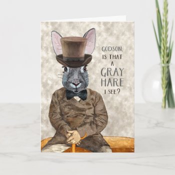Godson Funny Birthday Hipster Rabbit Gray Hare Card by SalonOfArt at Zazzle