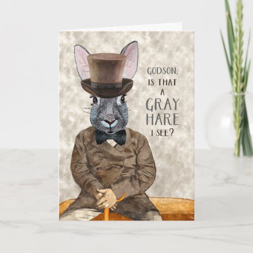 Godson Funny Birthday Hipster Rabbit Gray Hare Card