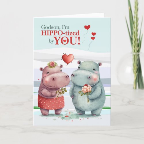 Godson Funny Hippopotamus Valentines Day Holiday Card