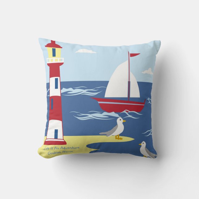Godson Gift Communion Baptism Nautical Adventure Throw Pillow (Front)